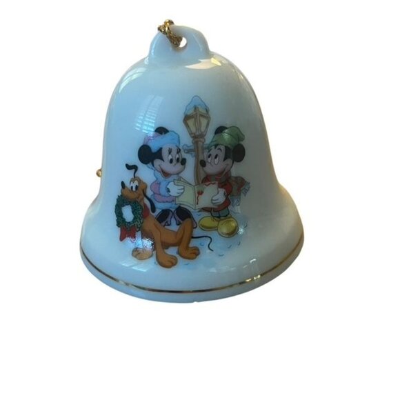 Grolier Disney Mickey & Minnie Caroling Christmas Porcelain Bell Ornament 1993 - Picture 1 of 4